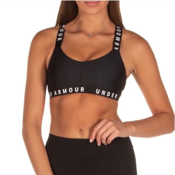 Women's UA Crossback Low Sports Bra WordMark Black/White Medium - Picture 1 of 7